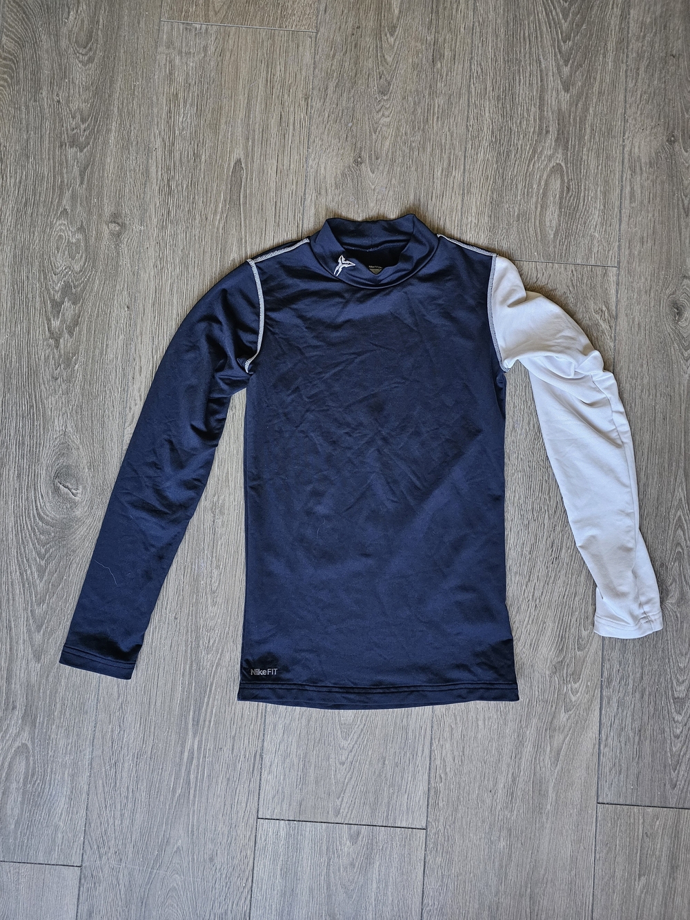 Nike Pro Navy Long Sleeve Compression Top with White Sleeve